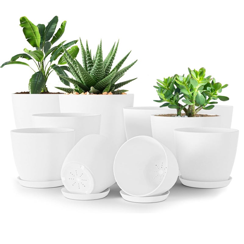 Zestaw 10 doniczek 18/17/15/13/12 cm Doniczka z podstawką do kuchni, balkonu, roślin ogrodowych, białe doniczki.