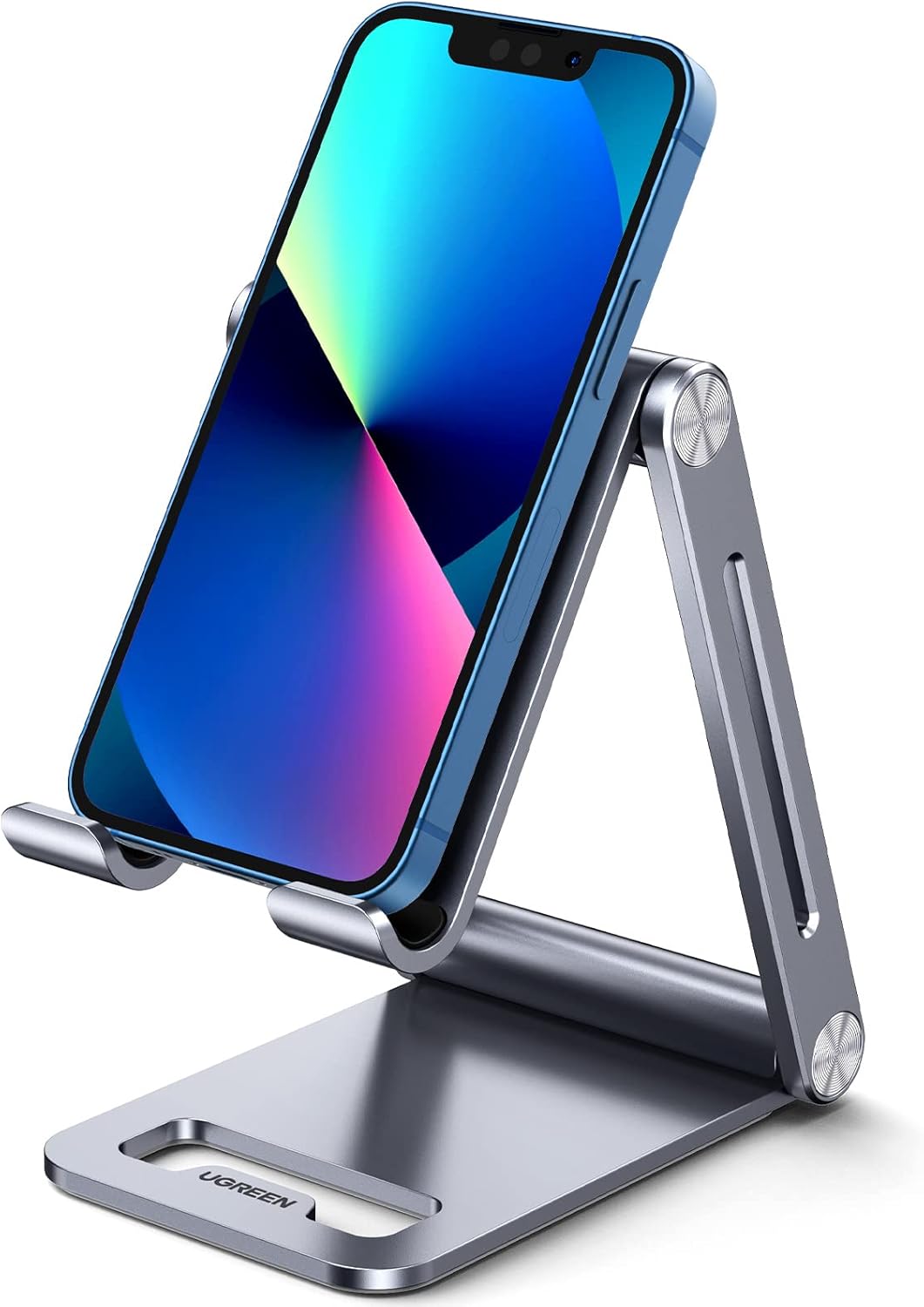 Regulowany aluminiowy uchwyt na telefon komórkowy, kompatybilny z modelami iPhone 13, 12 Pro Max, 11, X, SE, XS, XR, 8 Plus, 6, 7, 6S (szary)