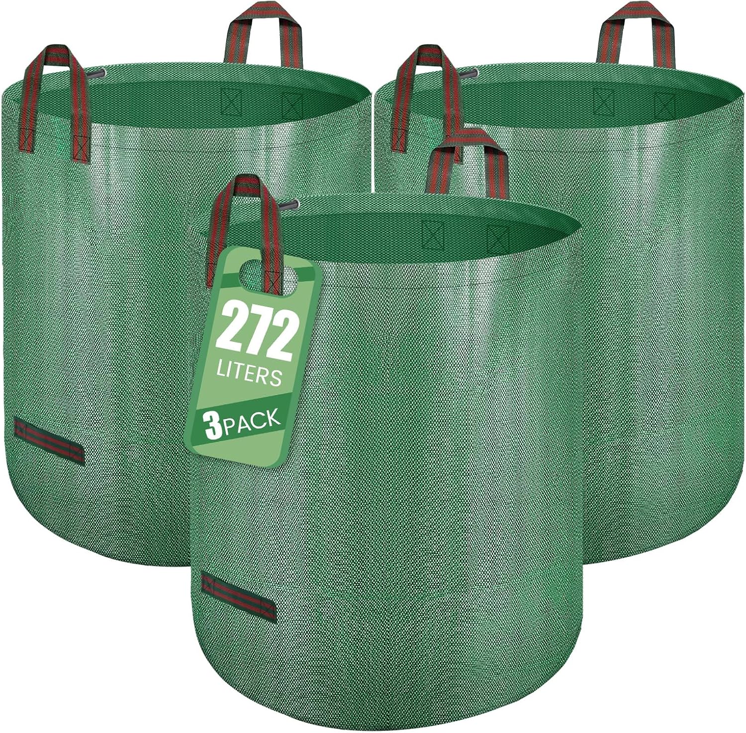 Worek Ogrodniczy na Odpady Zielone 3 x 272L Samostojący - Big Bag z Uchwytami, Wodoszczelny, Składany i Wielokrotnego Użytku do Roślin Ogrodowych