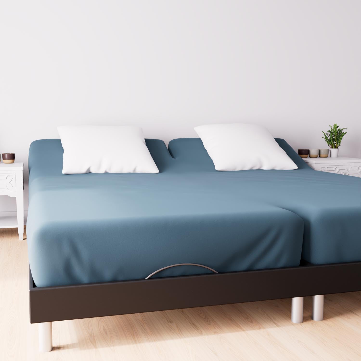 Drap housse TPR en coton 57 fils 2x70x190 cm UNI bleu canard, par Soleil d'Ocre - 2