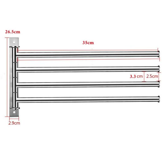 Wieszak na ręczniki ze stali nierdzewnej, obrotowy o 180° - 4 poziomy - Srebrny - 35 cm - 5