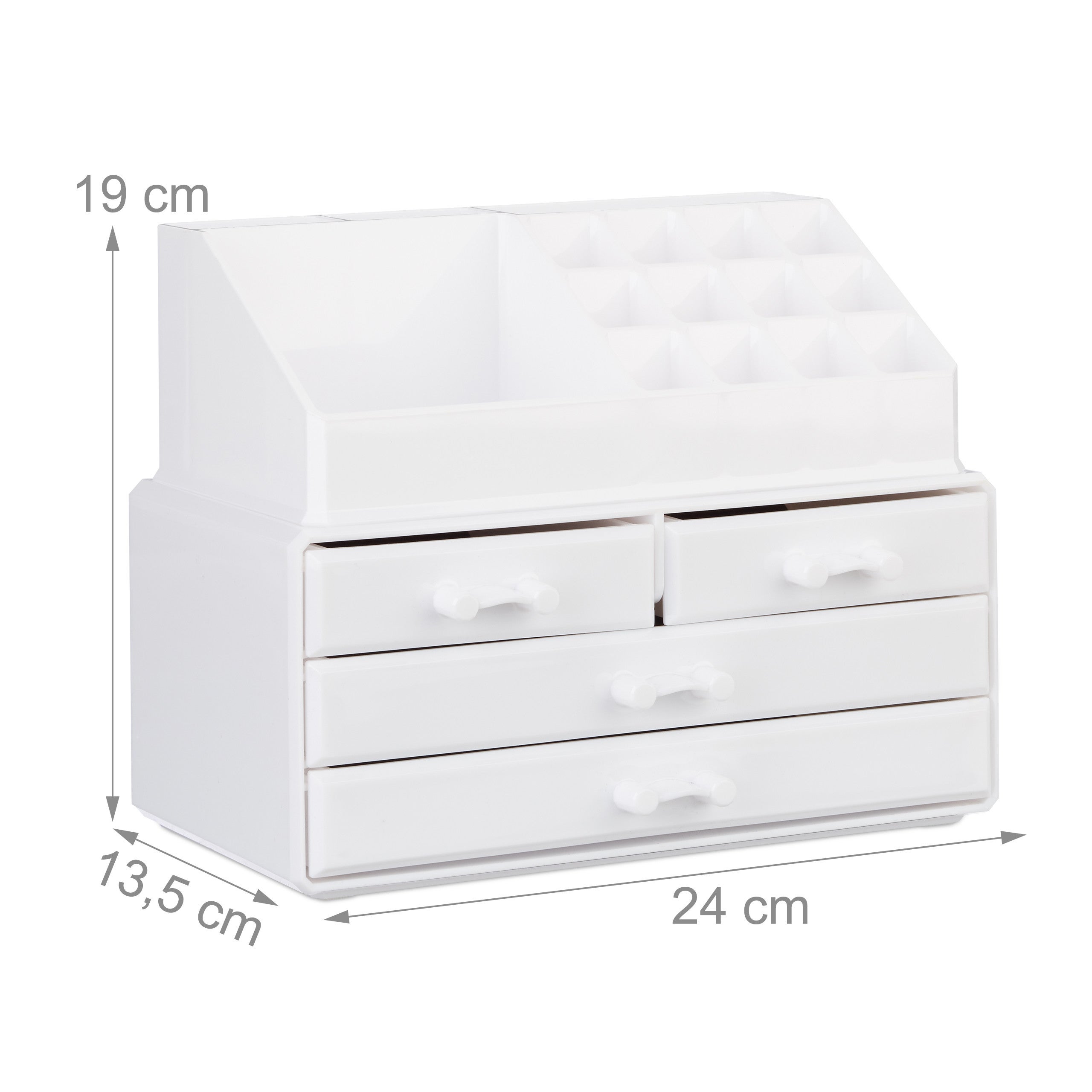 2x Organizer Make-up, Contenitore con Porta-Rossetti e 4 Cassetti, Acrilico, Bianco - 4