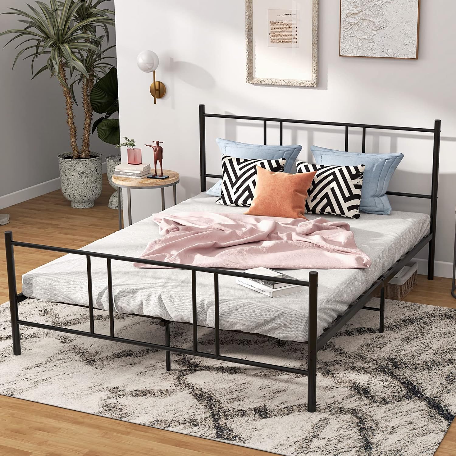 Struttura Letto Matrimoniale 120x190 Cm In Metallo - Con Doghe Acciaio, Altezza 46 Cm, Nero