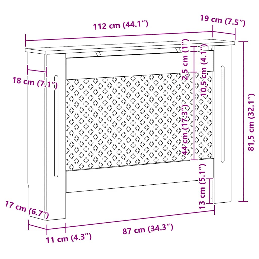 Cache radiateur 112x19x81,5 cm MDF - 9