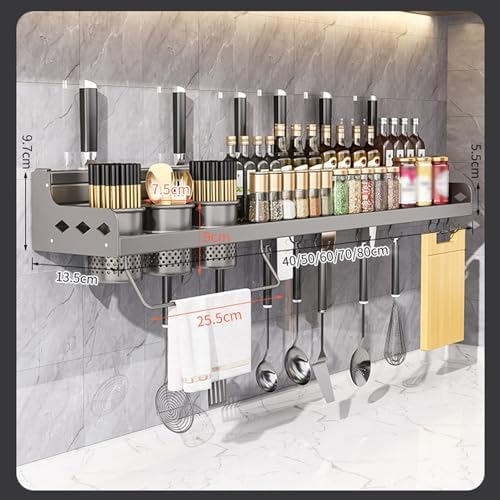 Organisateur mural ustensiles cuisine 60cm - Support couteaux avec crochets, étagère multifonction - 6
