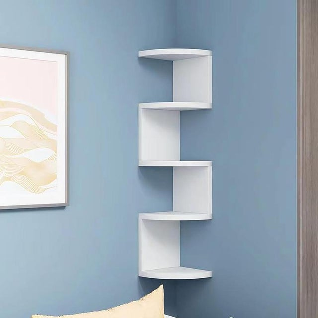 NICOLA Étagère d'angle à 5 niveaux, étagère de rangement bohème, décoration murale flottante, style bohème, pour la décoration de votre chambre.