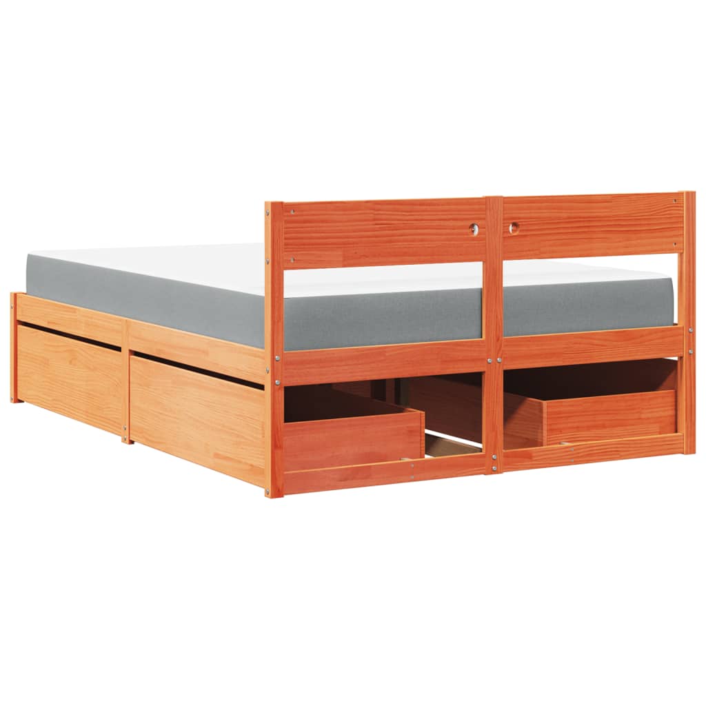 Lit avec tiroirs et matelas, bois massif de pin, cire marron, pour la chambre, 120 × 190 cm - 6