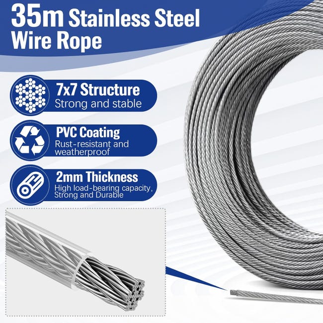 Fune Metallica in Acciaio inox 50m,Set Di Sospensione Per Cavi In Acciaio Inossidabile,304 Cavetto in Acciaio inossidabile,M5 Tenditore,Filo Stendibiancheria per Esterno,Clip per Fune, Appendere Lamp Fune Metallica in Acciaio inox 50m,Set Di Sospensione Per Cavi In Acciaio Inossidabile,304 Cavetto in Acciaio inossidabile,M5 Tenditore,Filo Stendibiancheria per Esterno,Clip per Fune, Appendere Lamp