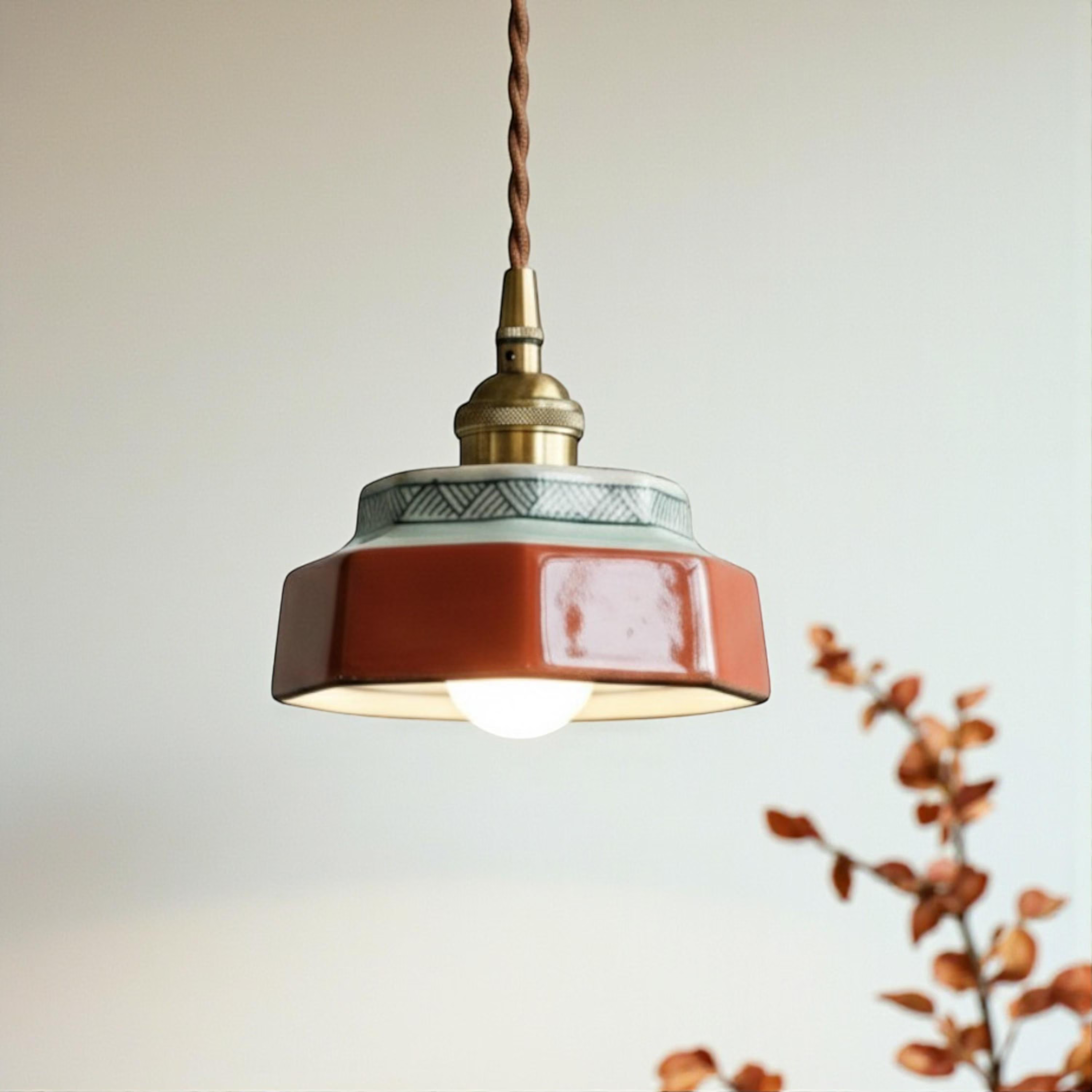 Suspension vintage en céramique, petit lustre, lampe de chevet LED, plafonnier suspendu en porcelaine, φ14cm, pour salle à manger, chambre, cuisine - 5
