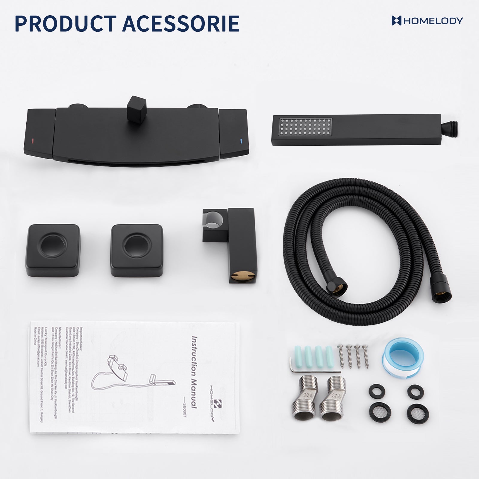 Mitigeur de Baignoire Cascade Robinet de Baignoire Mural avec Douchette à Main et Flexible de douche 1,5M, Laiton Noir Mat - 9