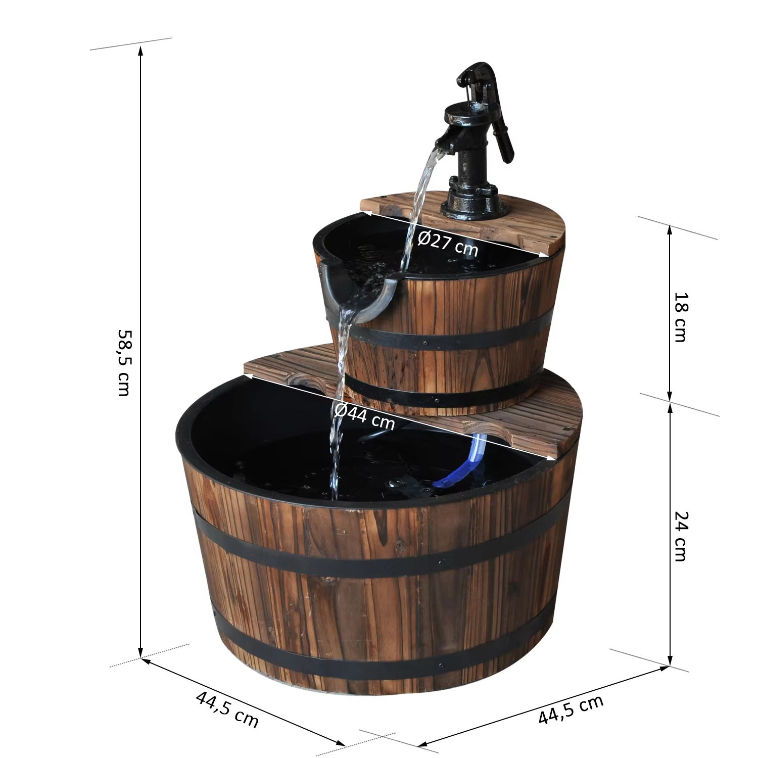 AUTRUCKER Fonte em Cascata de 2 Níveis com Bomba Elétrica — Fonte em Formato de Barril para Decoração de Jardins, Pátios e Quintais - 2
