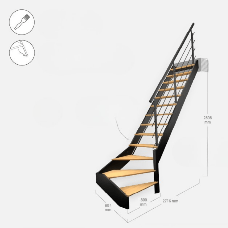 Escalier bois quart-tournant droit noir avec garde-corps à LED intégrées, Diverso KORDO - 2