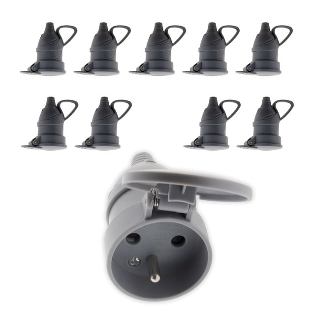 Lot de 10 fiches femelles à clapet 16A 2P+T - Gris - Zenitech