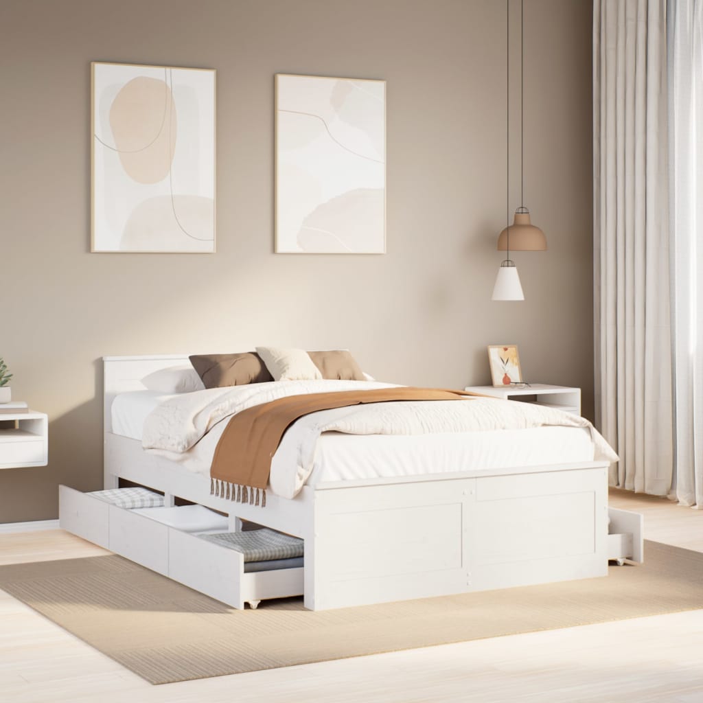 Cama Matrimonial VidaXL Con Cabecero - Estructura De Metal Blanca 135x190 Cm - Incluye Somier