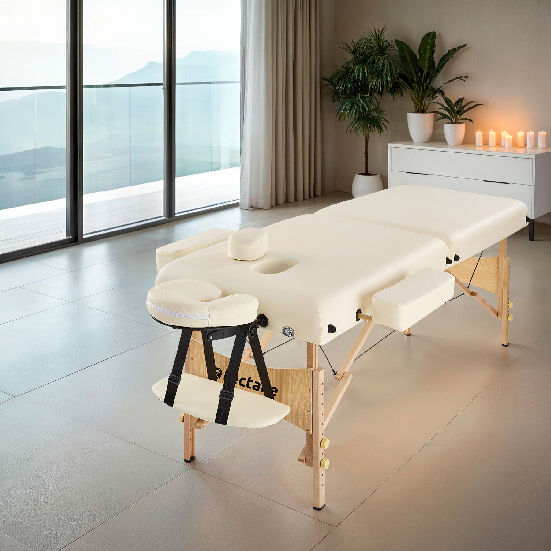 Table de massage 2 zones en bois et cuir synthétique pliable et réglable en hauteur TECTAKE - 3
