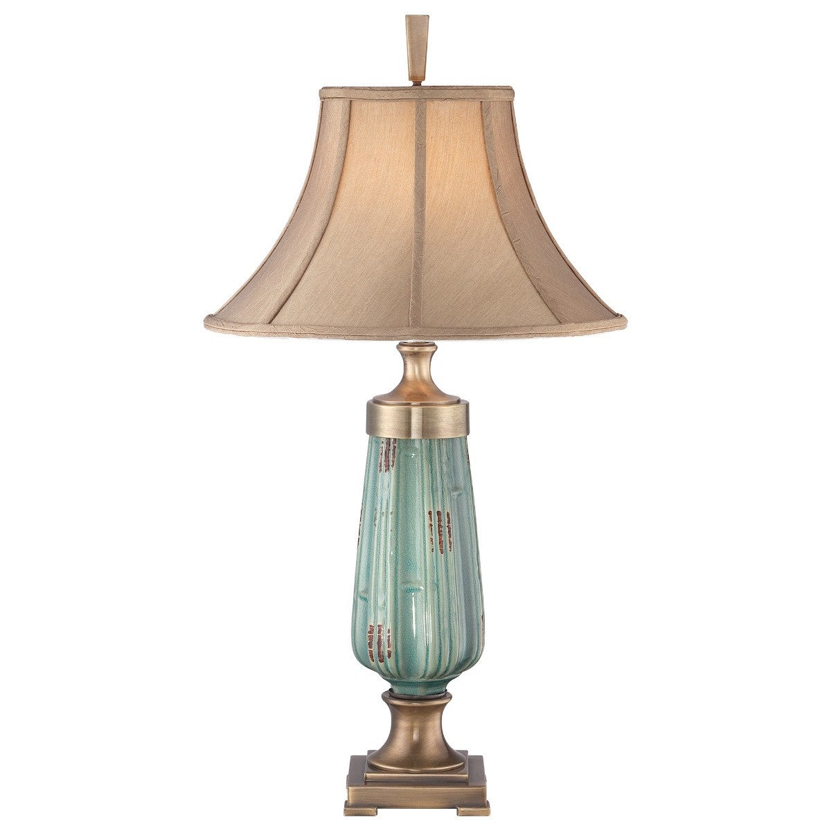 Lampa stołowa ceramiczna zielona karmelowa vintage Monteverde E27 60W Quoizel