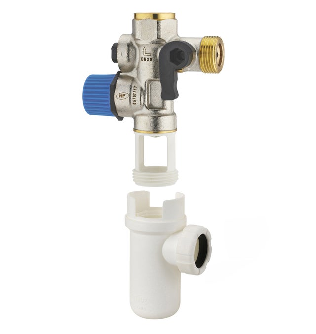 Kit groupe de sécurité chauffe-eau NF droit siège inox anti-corrosion MF20x27 + siphon F26x34 NOYON & THIEBAULT