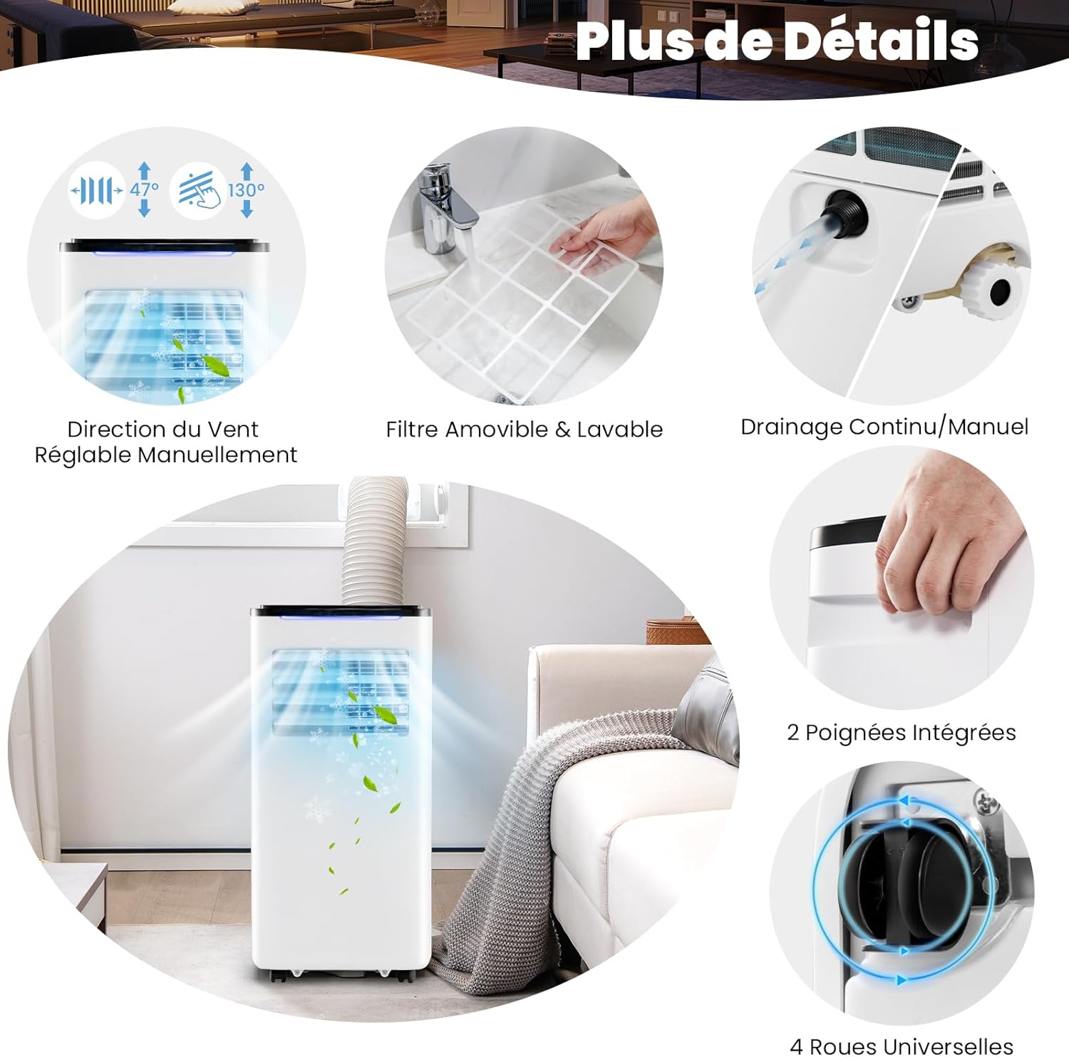 Ar condicionado portátil de 9000 BTU com exaustor, ventilador e desumidificador 4 em 1, frigorífico e aquecedor - 2