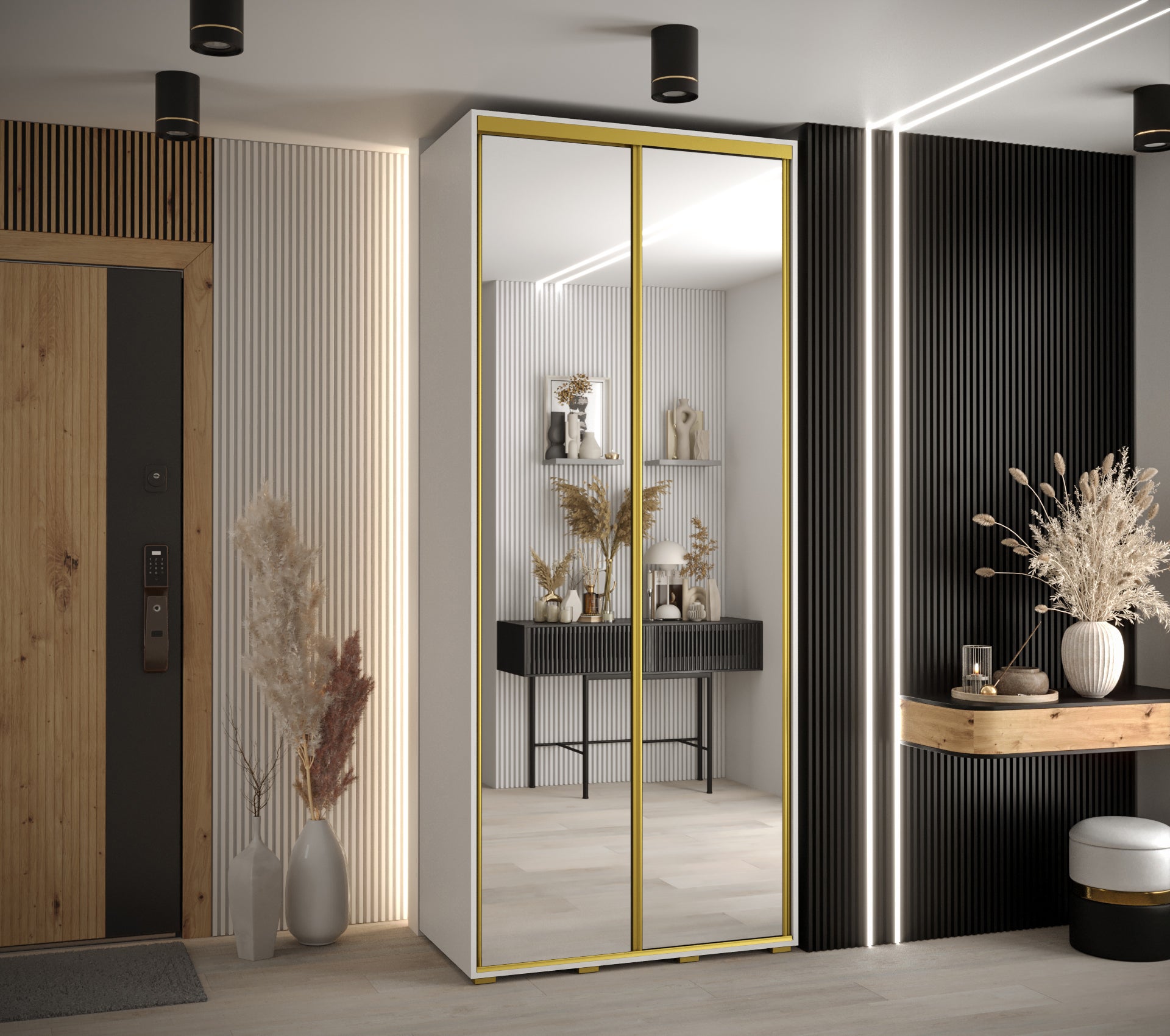Szafa przesuwna z lustrem wysoka Davos 2 110 x 60 x 235,2 cm biały + biały + u. złoty - Abiks Meble - 2