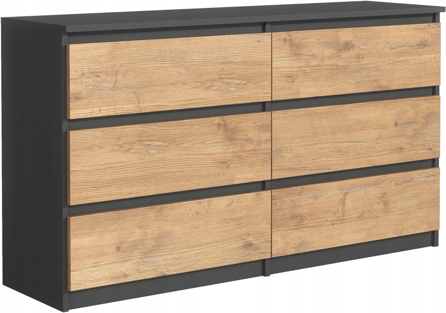 Komoda : 6 szuflad, Antracyt / dąb Lancelot, 120 x 78 x 39 cm