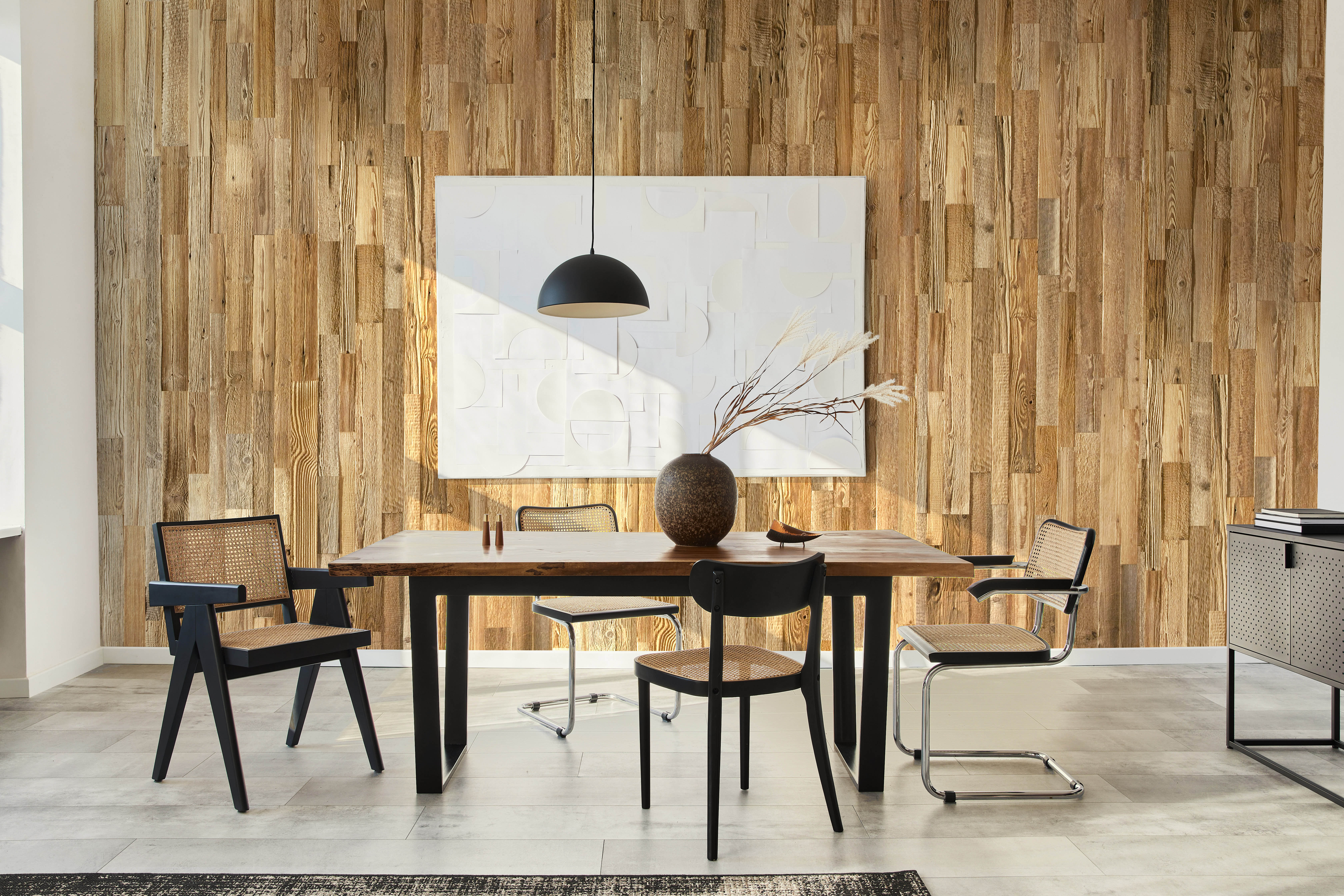 Painel de parede em madeira reciclada âmbar - Madeira de celeiro recuperada - Textura escovada natural - 24 peças/m² - Revestimento decorativo - 5