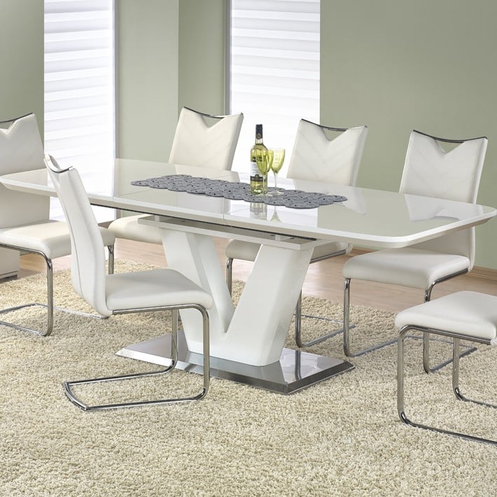 Mso  Mesa De Comedor En V Extensible Clari Lacada En Blanco , Leroy Merlin