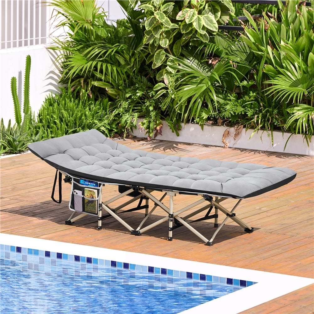 Lit de Camp Pliable avec Matelas Pochette Lit de Camping avec Sac de Transport, Cadre Noir/Coussin Gris Yaheetech - 2