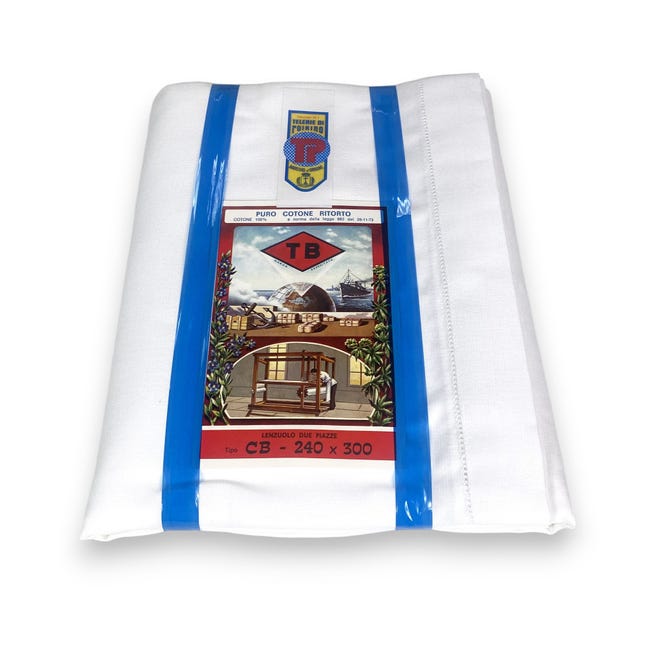 Lenzuolo sopra in cotone ritorto Tb Poirino, orlo a giorno