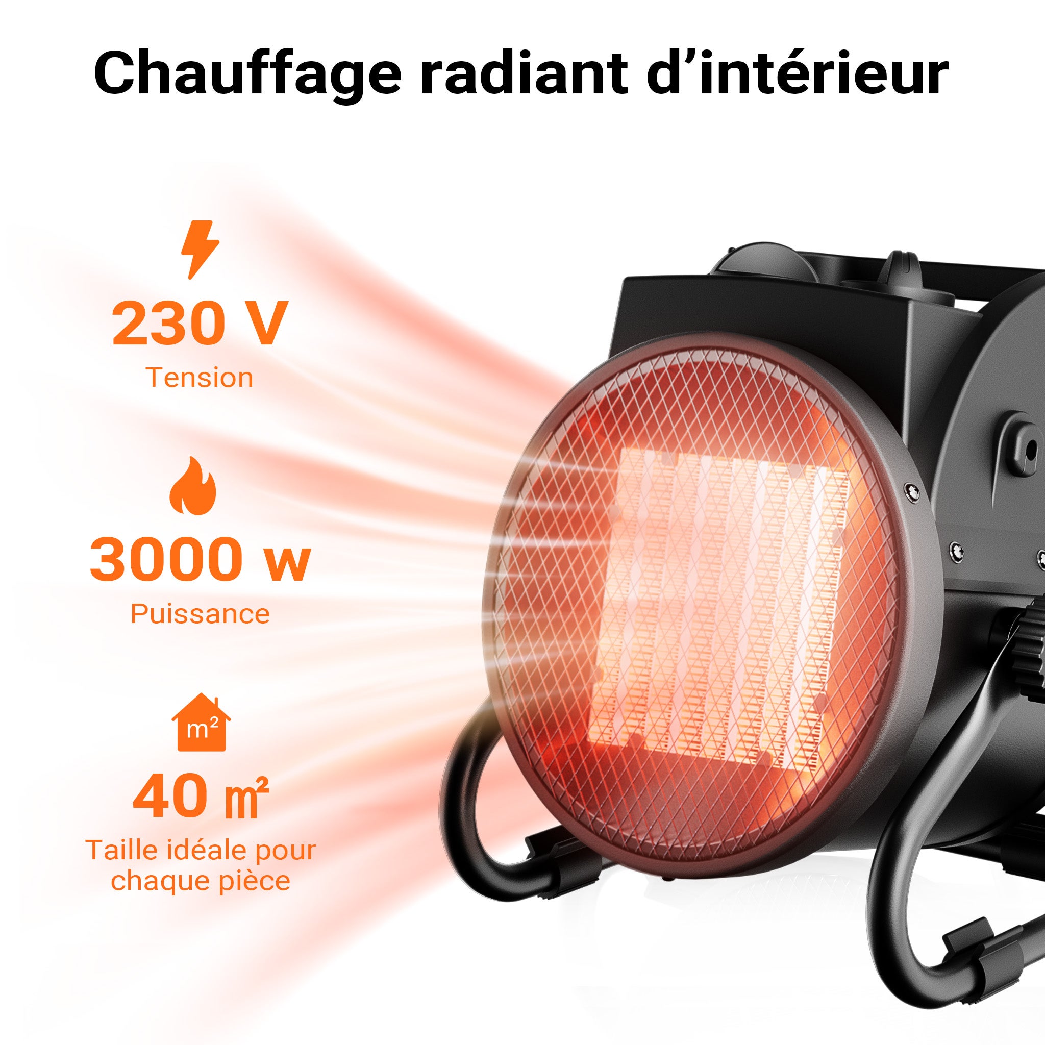 Wiltec Chauffage infrarouge Céramique 3kW 3000W Thermostat Radiateur 3 niveaux Réchauffement 40m² Salon Garage Cave Atelier - 2