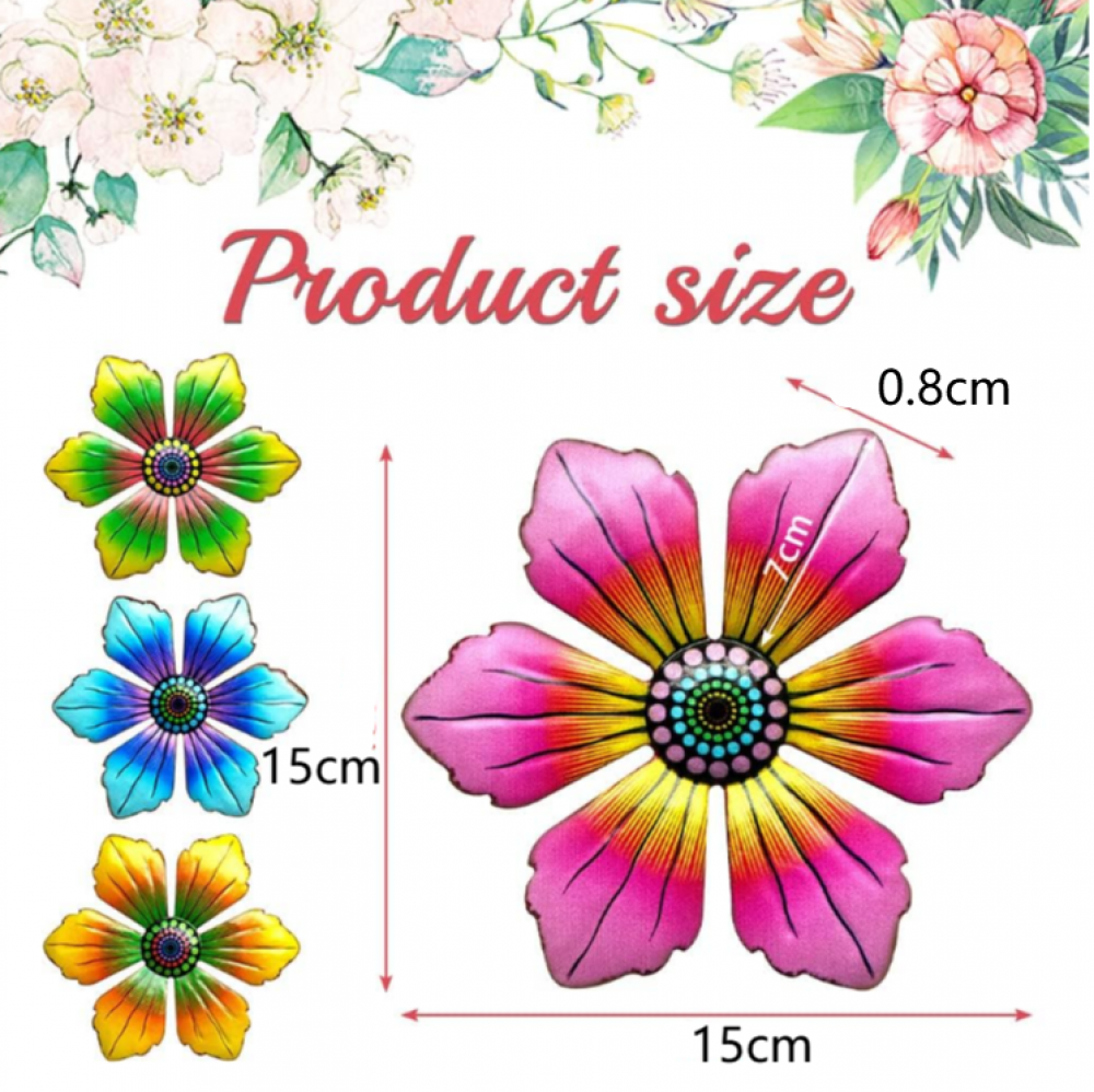 Tandefio 4 Decorazioni Da Parete In Metallo – Motivi Floreali Blu, 55x20 Cm Cad., Rustiche Per Interni/Esterni - 5