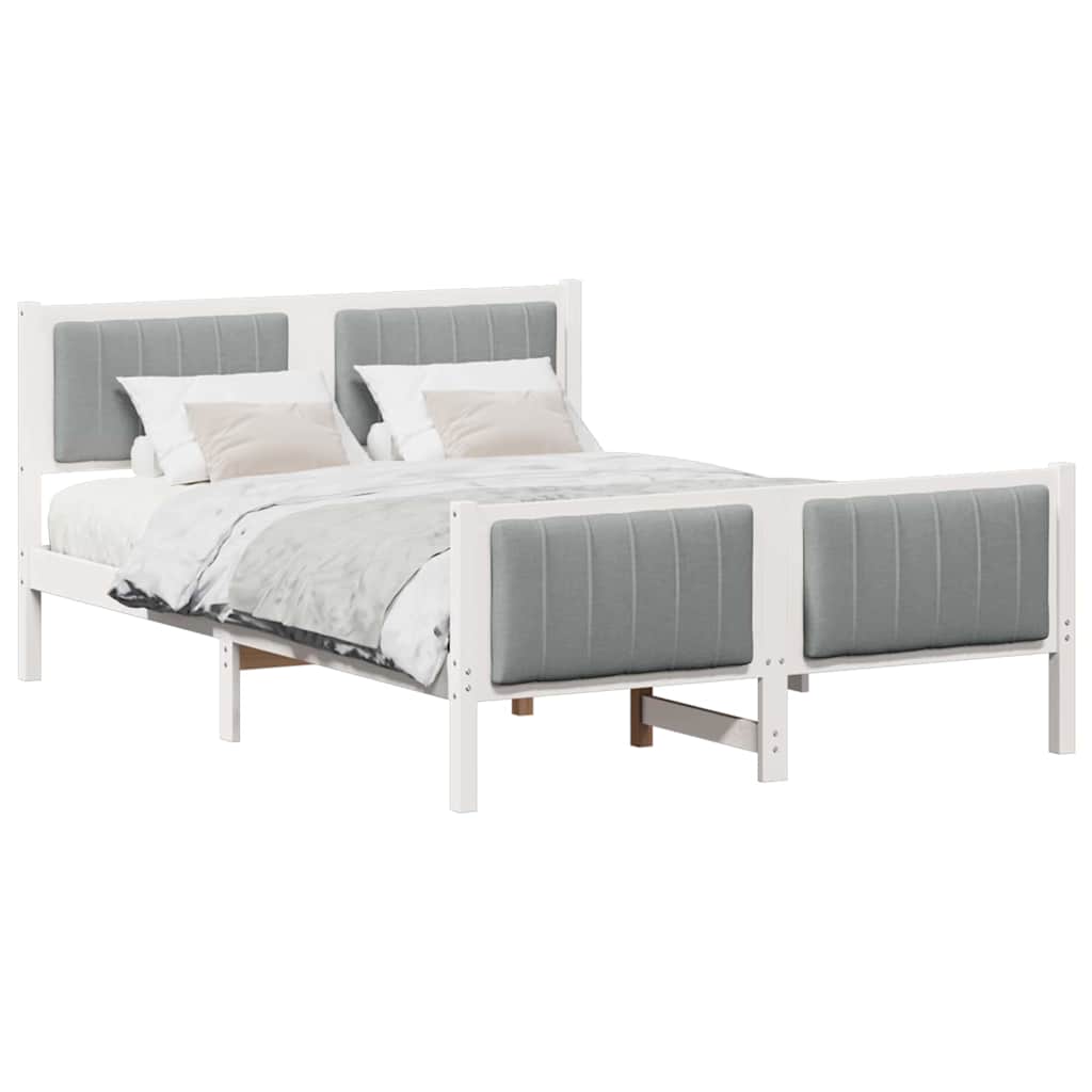 Cadre de lit avec tête de lit blanc et gris clair pour la chambre, 135 × 190 cm - 3