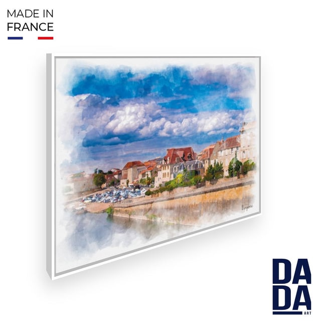 Tableau Vue de Bergerac / 45x60cm / Cadre Blanc / Fabriqué en France / Toile encadrée / DADA ART