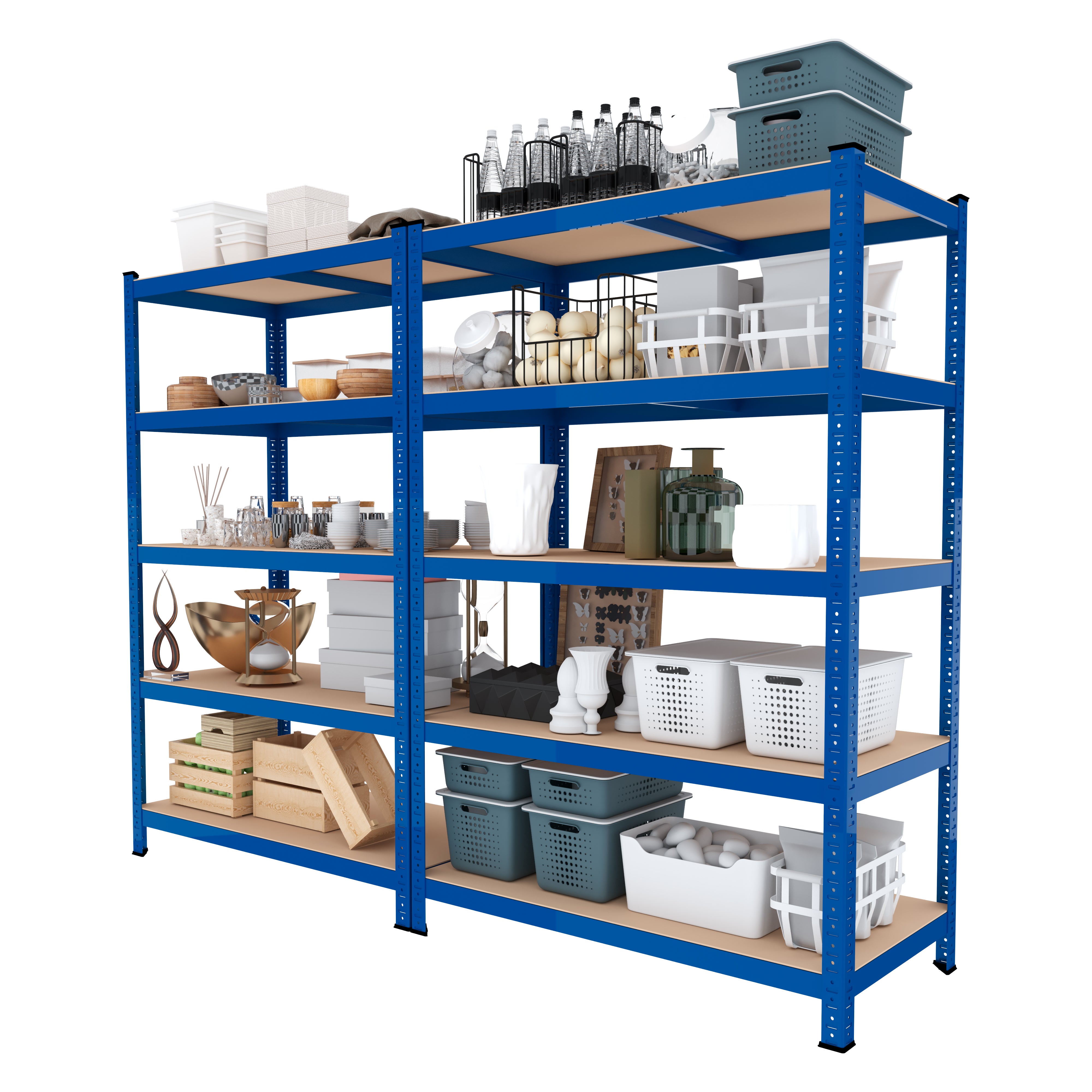 2 Scaffali In Metallo E MDF Scaffale Ad Alta Portata Fino A 875 Kg Con 5 Ripiani Regolabili Ideale Per Garage Officina Cantina Capannone Magazzino Design Modulare 180 X 90 X 40 Cm Rosso 190807 1 - 2