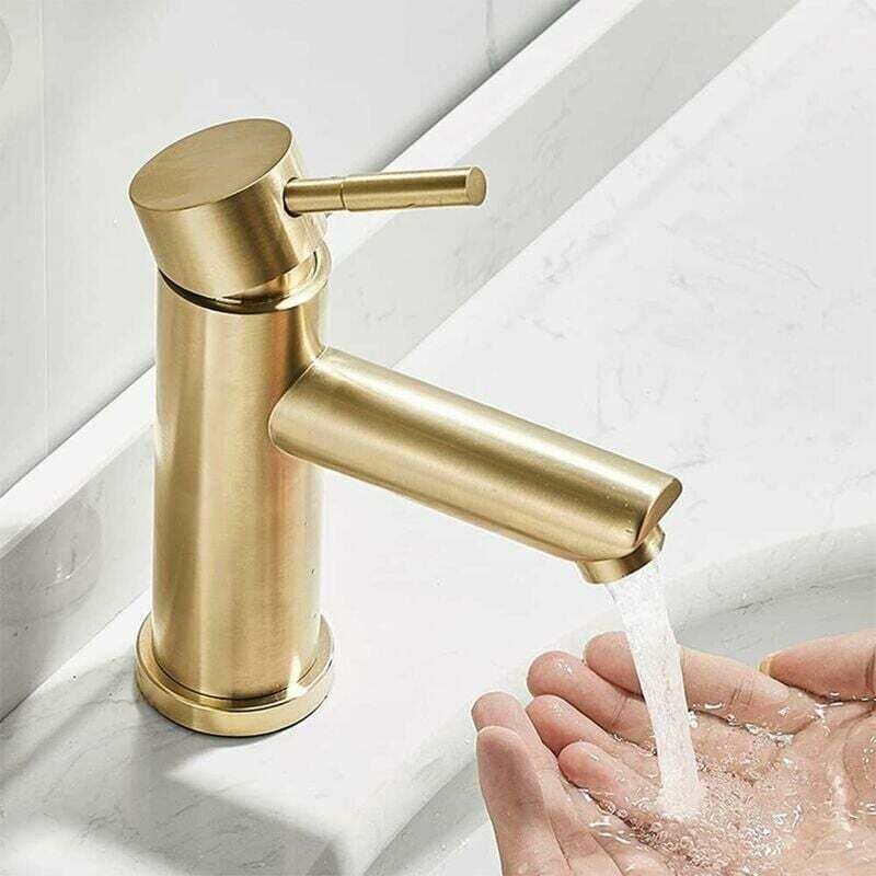 Mitigeur Lavabo Moderne Design Élégant Laiton Doré Brossé - Robinet Salle de Bain avec Valve Céramique,Eau Chaude et Froide - 2