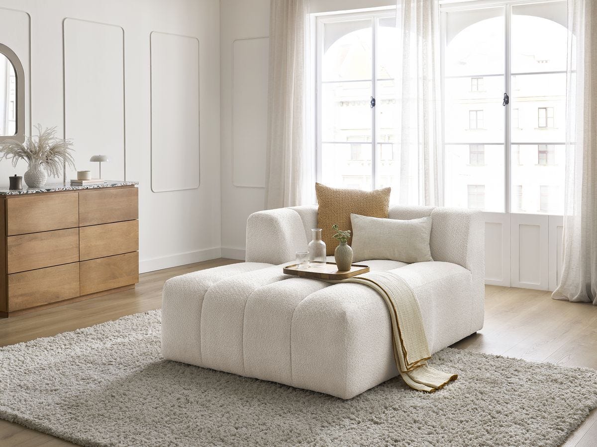 BOBOCHIC Méridienne pour canapé modulable ANNECY tissu bouclette Blanc ...