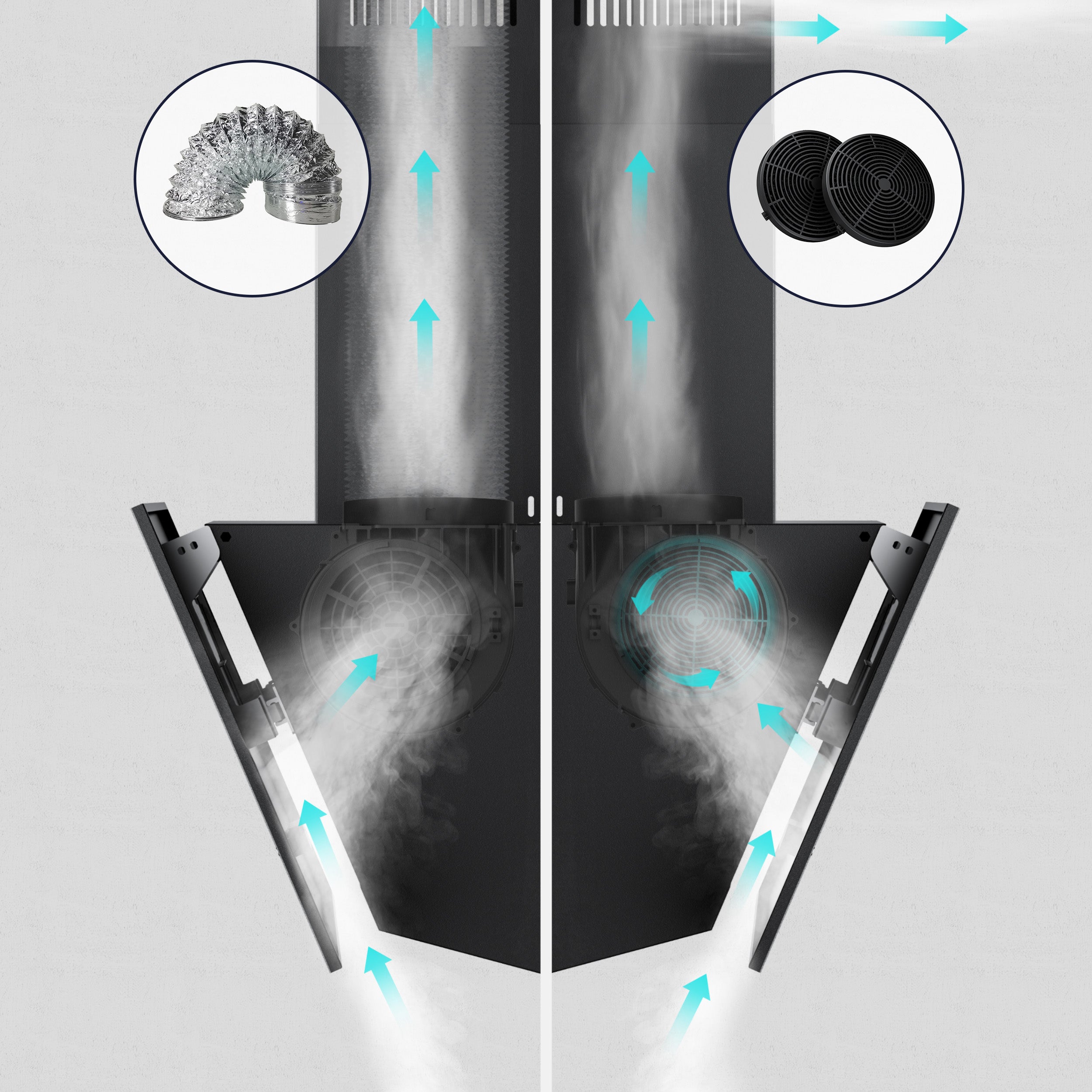 CIARRA Hotte Aspirante Inclinée 60cm 580m³/h Classe A+ 3 Vitesses Recyclage et Évacuation 2 Filtres à charbon Noir CD6765AB - 7