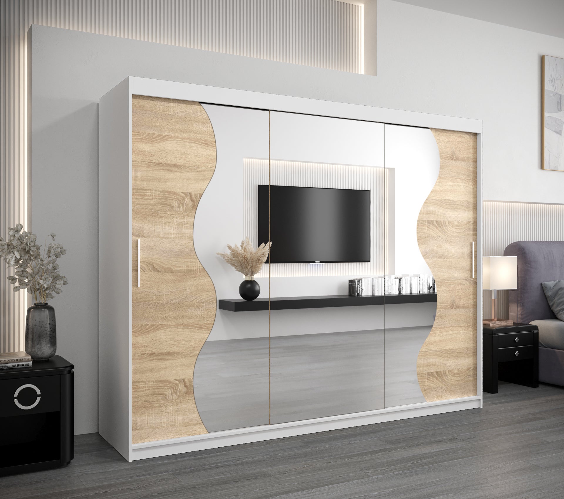 Szafa przesuwna garderoba MADRYT 250 x 62 x 200 cm Biały + Sonoma - Abiks Meble