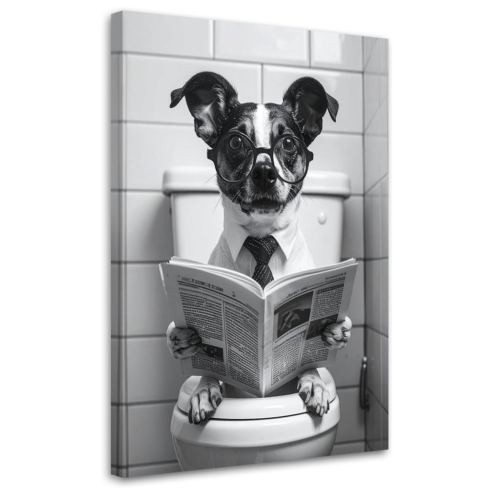 Obraz humorystyczny do łazienki i toalety, Pies w WC 30x45