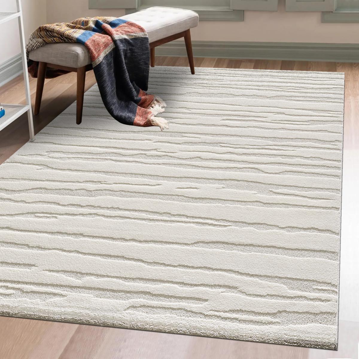 tapis salon 160x230 tissé crème rectangle motif simple LYN9 CERVAG - 2