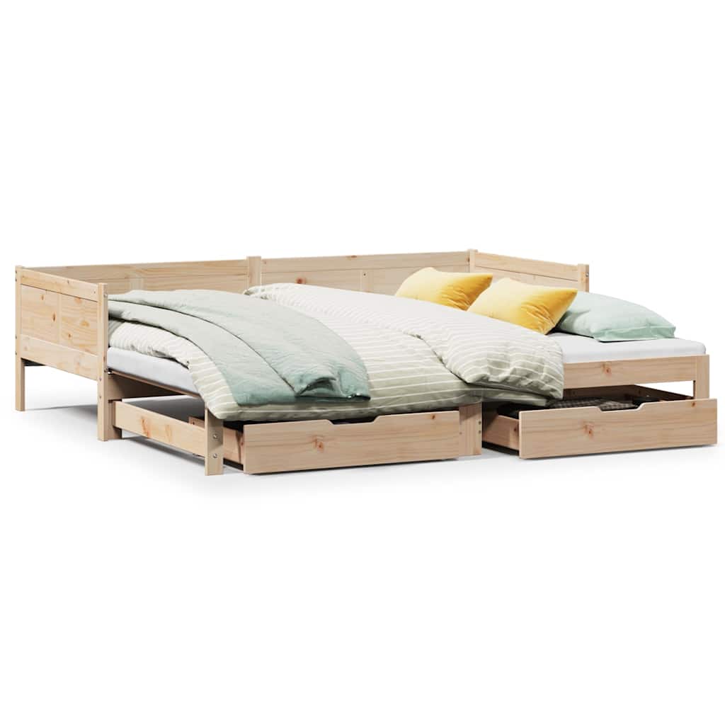 Sofa Rozsuwana Łóżko Drewniane Rama Łóżka z Szufladami Brązowa 90x190 cm
