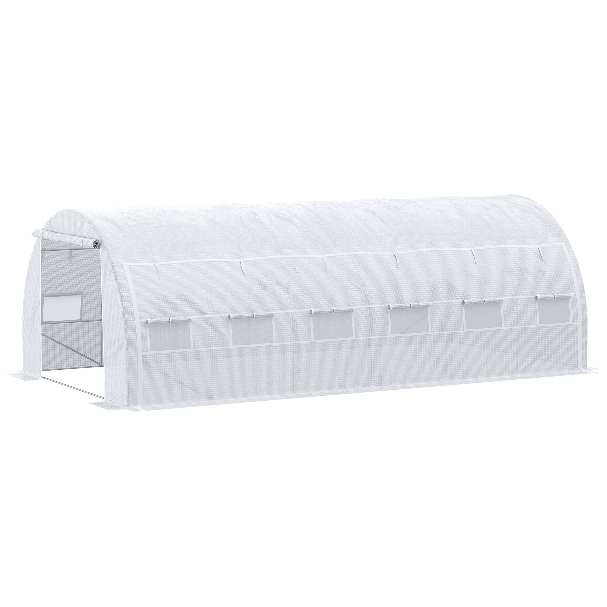 Serre de jardin 18m² 6x3x2m, portes et parois zippées, 12 fenêtres, PE 140g/m² anti-UV, acier, blanc, pour potager - 3