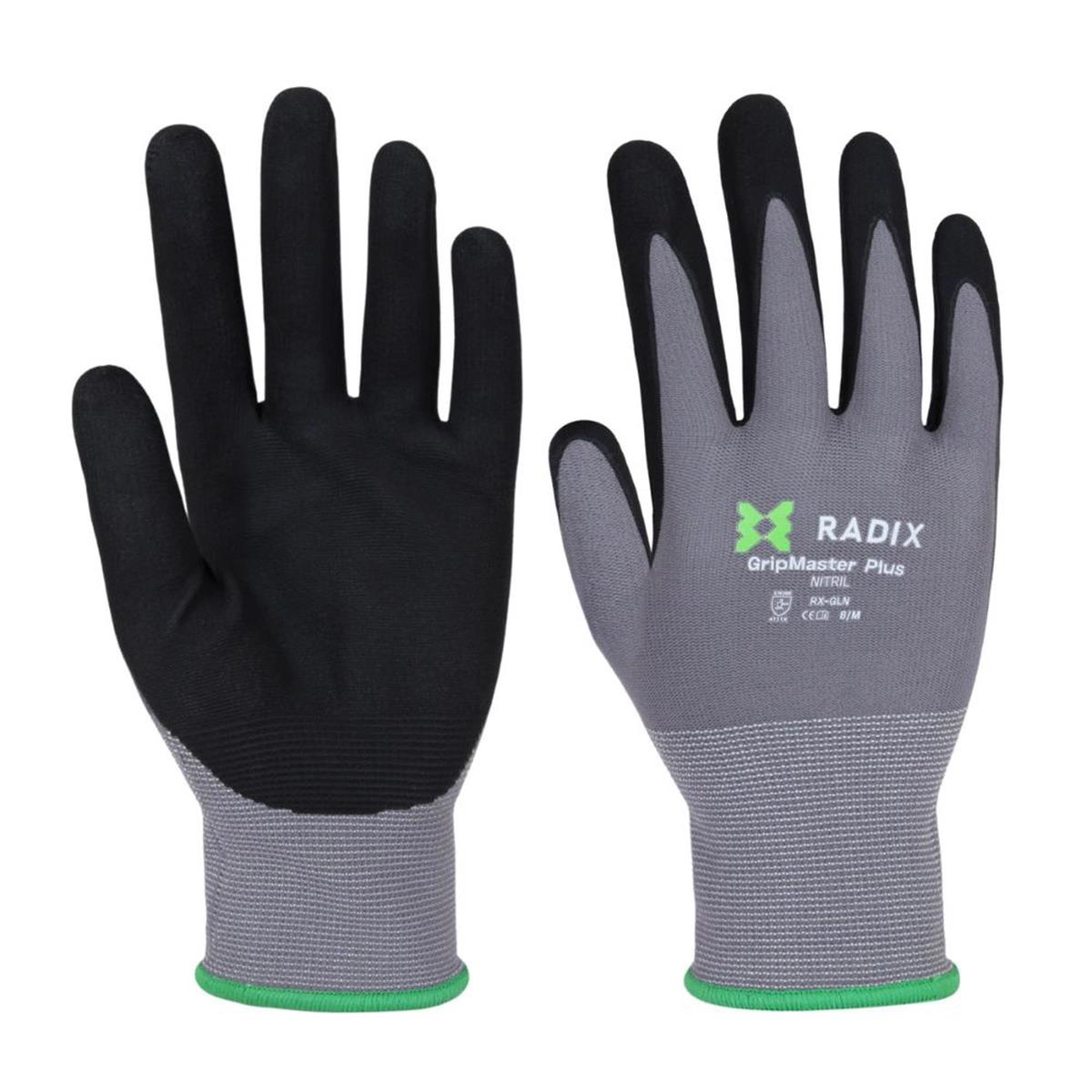 Gants de travail - Radix - GripMaster Plus - Nitrile micro-mousse noir/gris - Taille M8 / S - 2