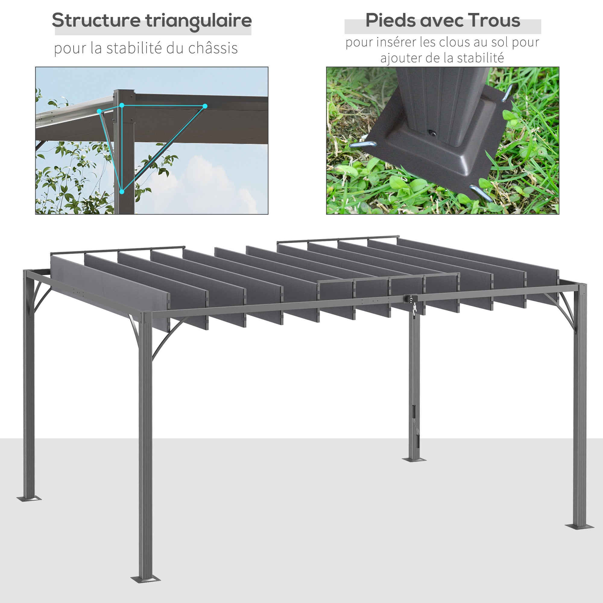 Pergola 4x3 m bioclimatique pergola avec lames orientables style contemporain UV 50+ aluminium - gris - 8