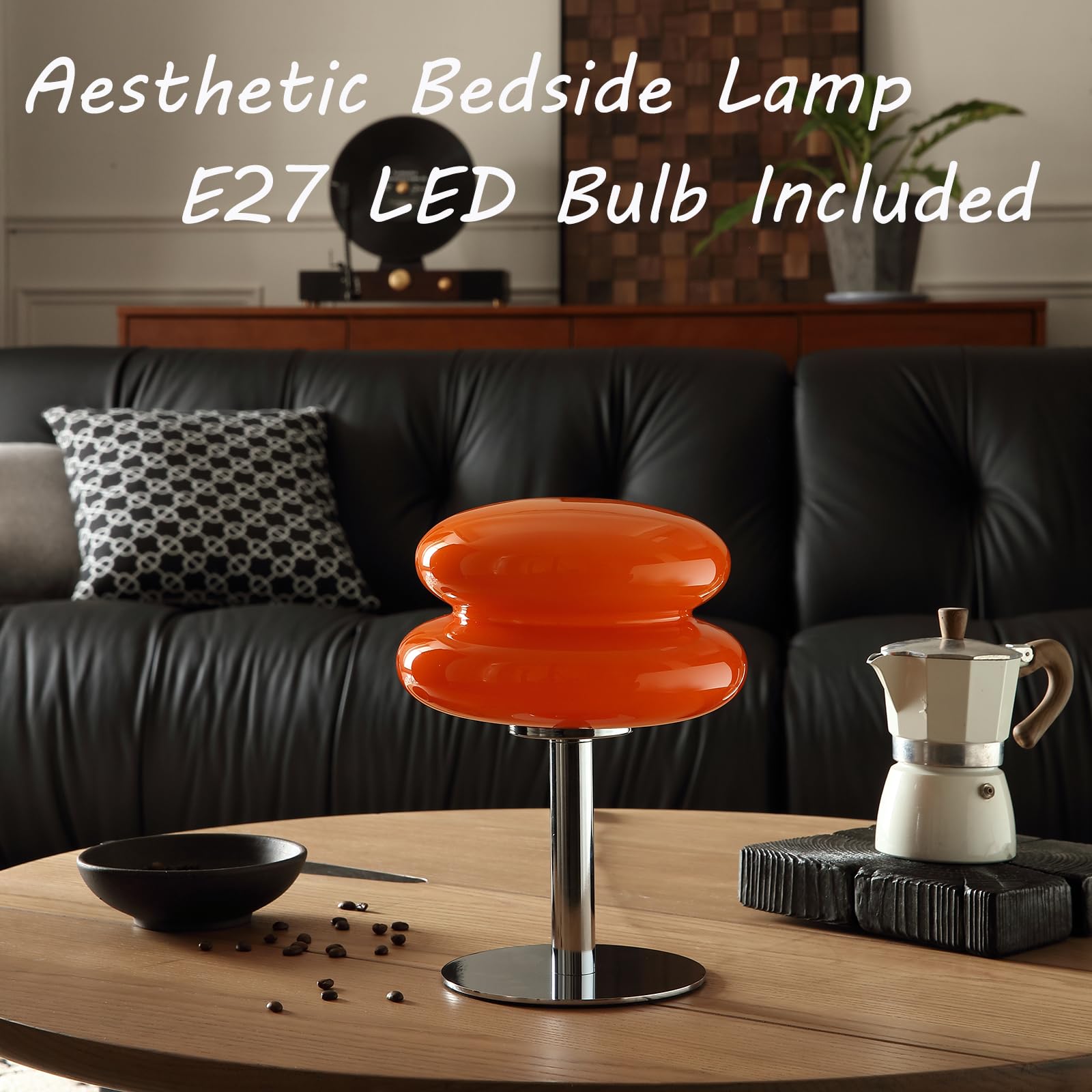 Lampe de chevet en PE, lampe de table moderne du milieu du siècle pour chevet, 3 températures de couleur, lampe de bureau rétro, orange - 6