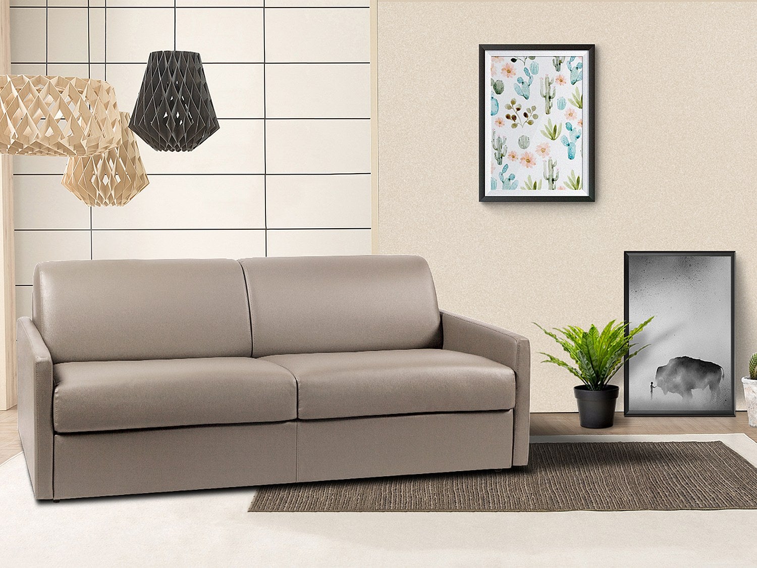 Canapé 4 places convertible express en simili taupe - Couchage à lattes larges 160 cm - Matelas 18 cm CALIFE - 6