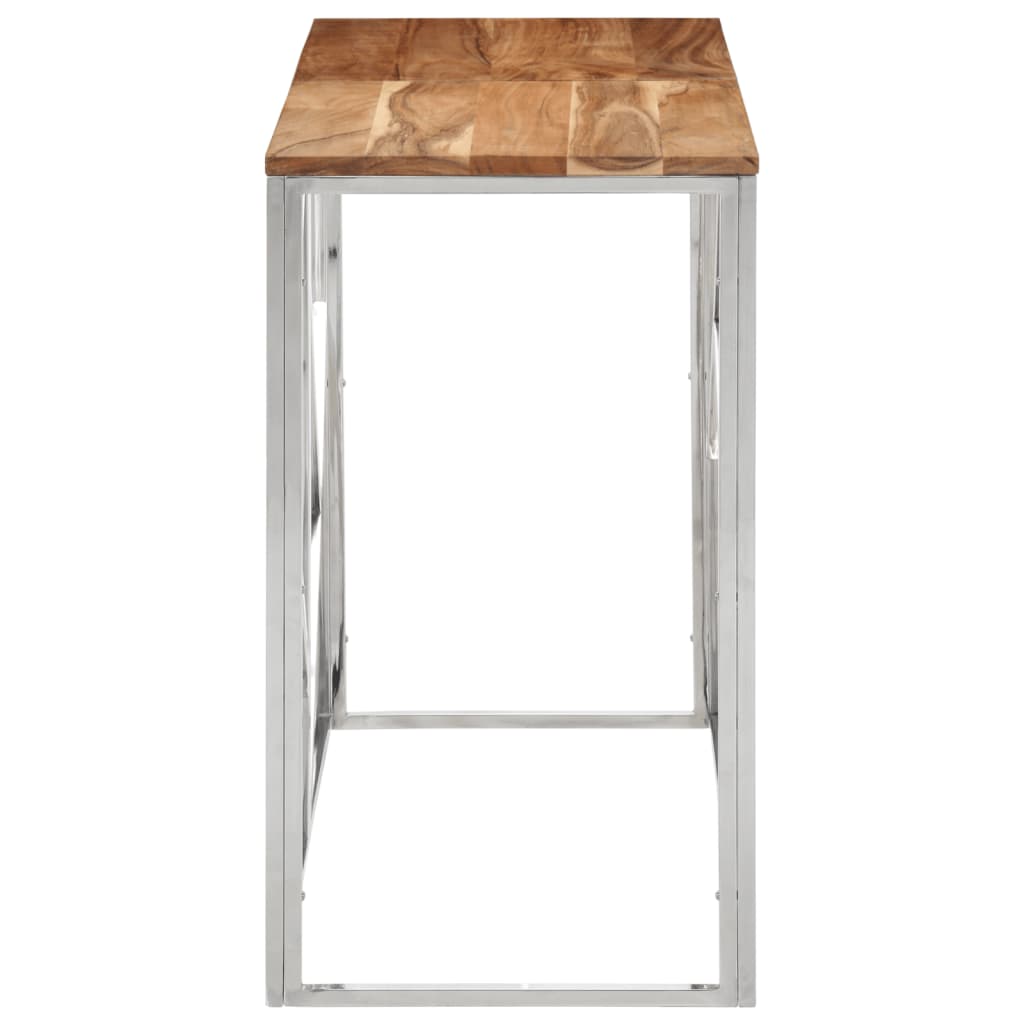 Table console argenté acier inoxydable et bois massif d'acacia - 3