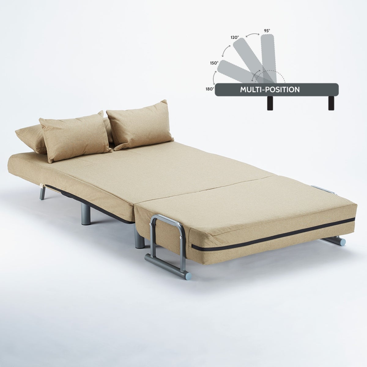 Divano poltrona letto piazza e mezza pieghevole tessuto Deborah Twin - Beige - 7