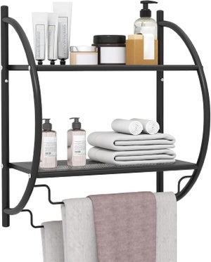 Portasciugamani Da Parete Con Mensola In Legno – Grande Capacità 86x30 Cm Per Bagno Piccolo