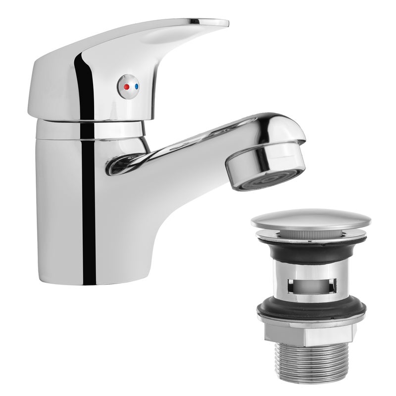 Bateria Umywalkowa Z Korkiem Stojąca Jednouchwytowa Chrom Połysk Invena AVA