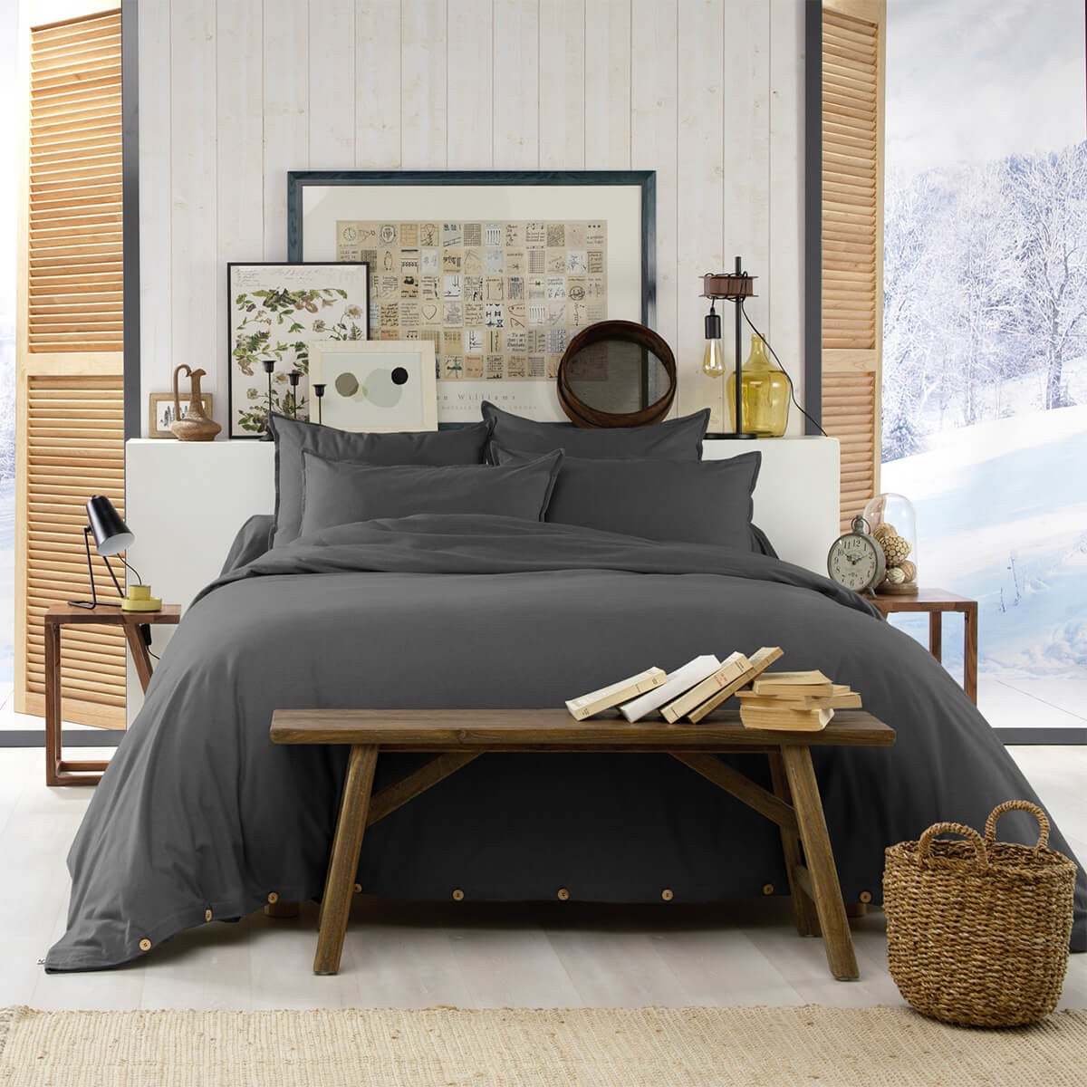 HEDDA - Housse de Couette 200x200cm Flanelle de Coton Coloris Orage - 2